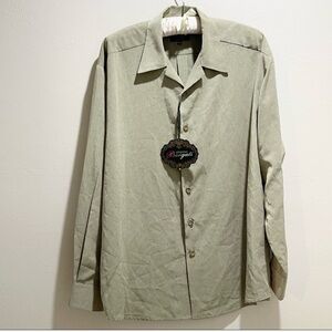 BERGATI Men’s Long Sleeve Green Micro Plaid Button Up Shirt Microfiber 2XL